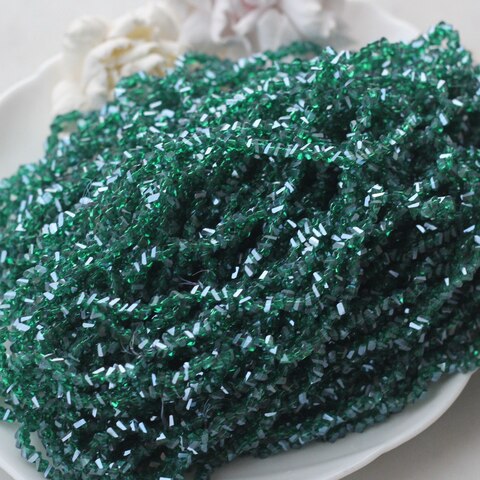 Хрусталь (стекло) граненный, изумрудный 4*3 мм, 1 нить, С024