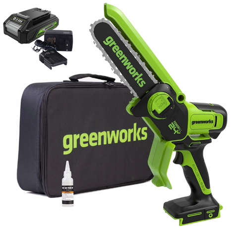 Цепная мини-пила Greenworks GD24CSMNXK2 24V (15 см) аккумуляторная, с АКБ 2 А/ч и ЗУ