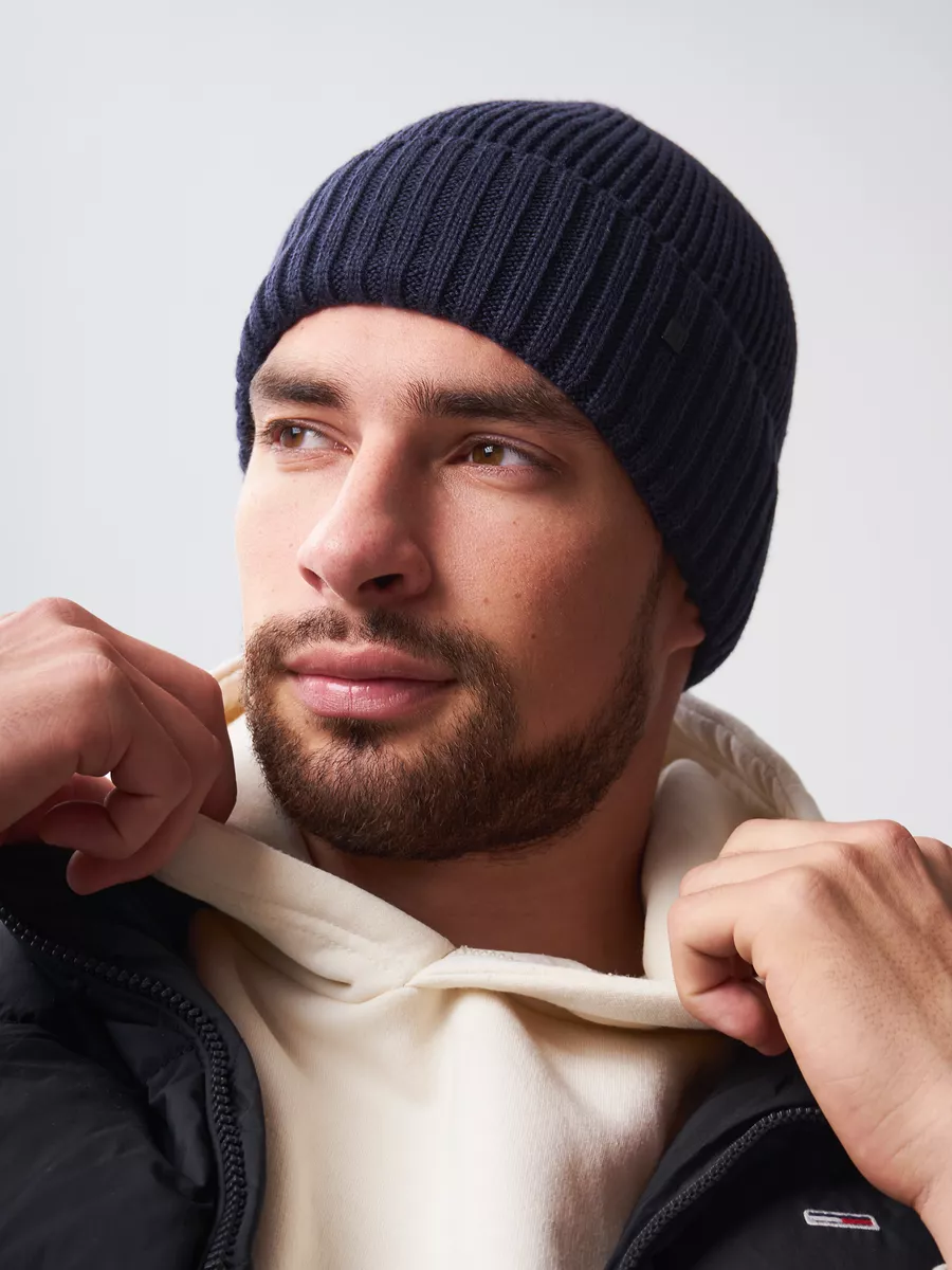 Шапка зимняя на флисе вязаная бини