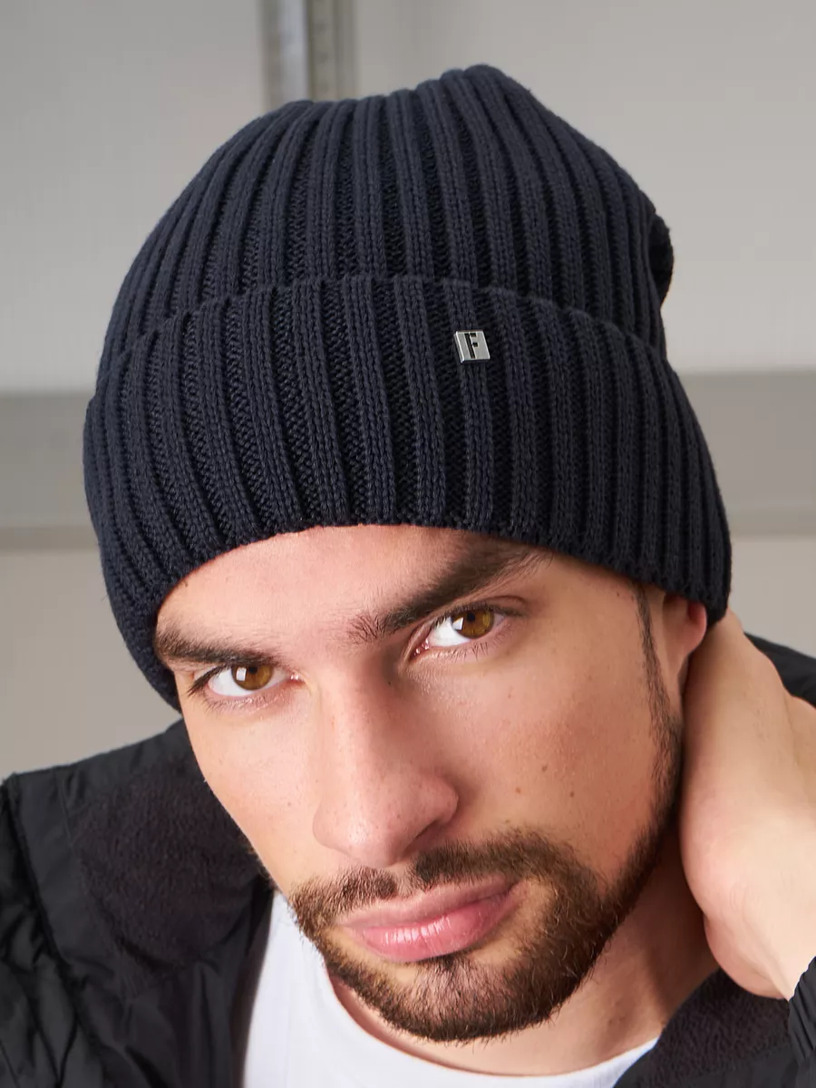 Шапка зимняя на флисе вязаная бини