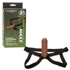 Коричневый фаллопротез из силикона Extension with Harness - 15,75 см. - 