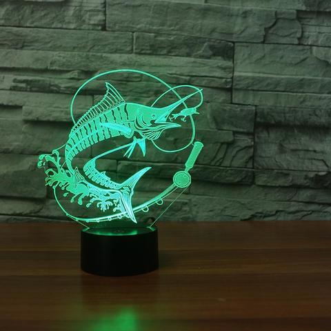 3D светильник с пультом Рыбалка рыба Марлин