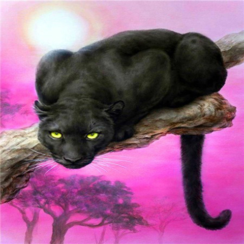 Алмазная мозаика картина стразами Чёрная пантера на дереве, 40х50 см