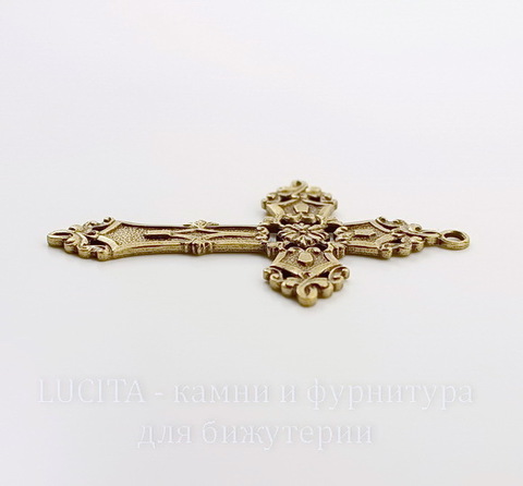 Винтажный декоративный элемент - подвеска "Готический крест" 59х38 мм (оксид латуни)