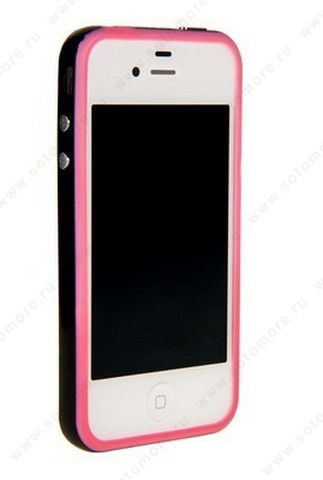 Бампер для iPhone 4s/ 4 розовый с черной полосой