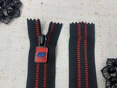 Молния спираль потайная, Т5, 20 см, чёрный с красным