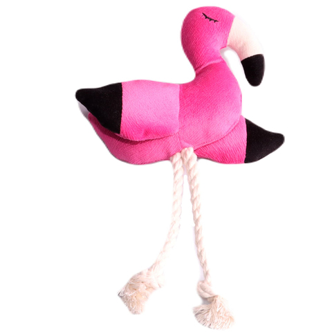 Mr.Kranch игрушка для собак мел и сред пород Фламинго с канатом и пищалкой 24х13,5х6см, ярко-розовый