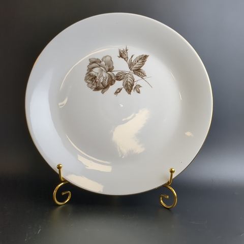 Тарелка круглая для сервировки фарфоровая из сервиза "Чёрная роза", деколь, золочение, клеймо Kahla, Кахла, ГДР, винтаж 1968-1987 гг