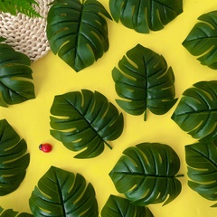 Монстера, лист реалистичный, зелень искусственная, 13*14 см., набор 15 листьев.