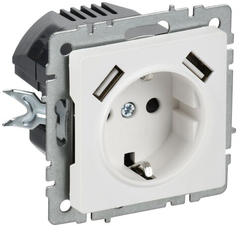 BRITE Роз. с з/к/ш 16А с USB A+A 2,1А РЮш10-1-БрАБ а/б IEK