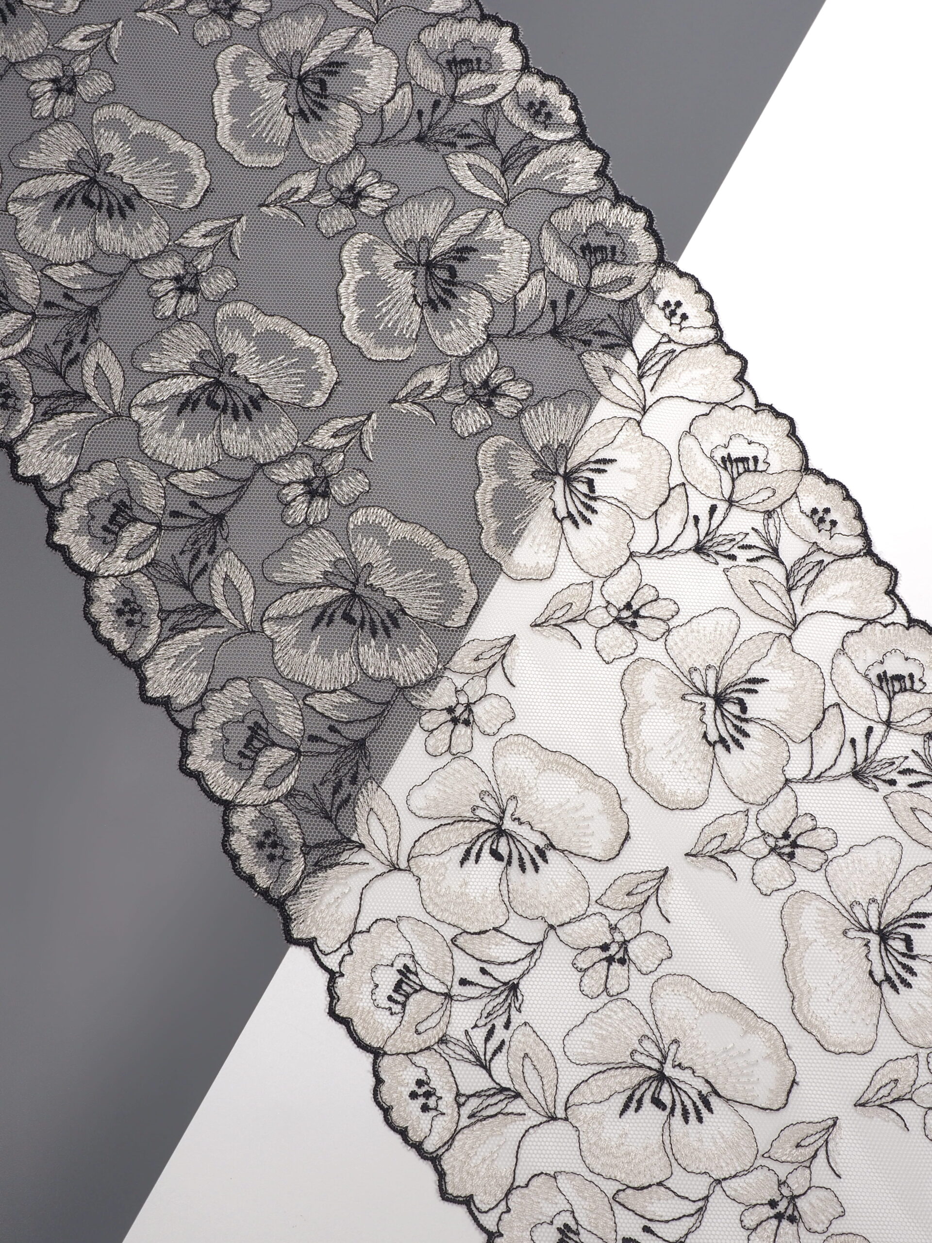 Кружево вышивка на сетке экрю с черным неэластичная ширина 22 см