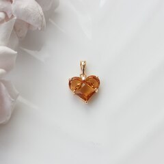 УЦЕНКА!!! Подвеска Сердце с коричневым фианитом, 14 мм, позолота, У079