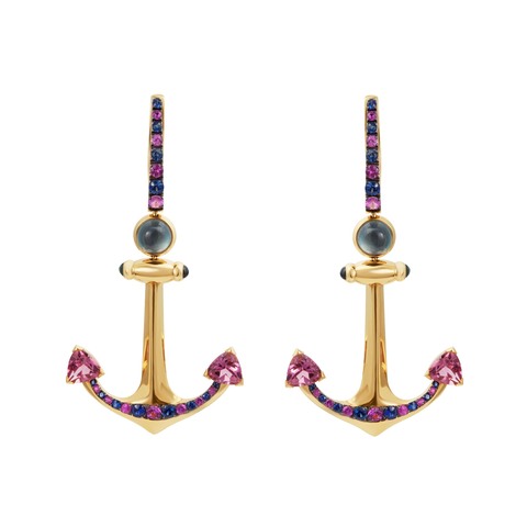 Серьги Якорь с Турмалинами, Топазами и Сапфирами, E0296-1/1