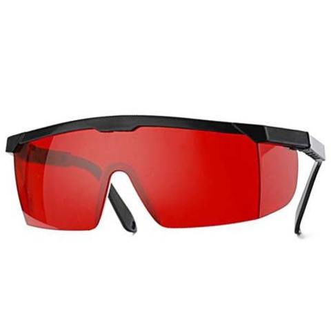 Красные защитные очки в черной оправе для фотоэпиляции