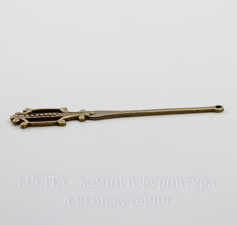 Винтажный декоративный элемент - подвеска продолговатая 48х9 мм (оксид латуни)