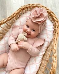 Боди лапша с длинным рукавом и крылышками, Пудровый