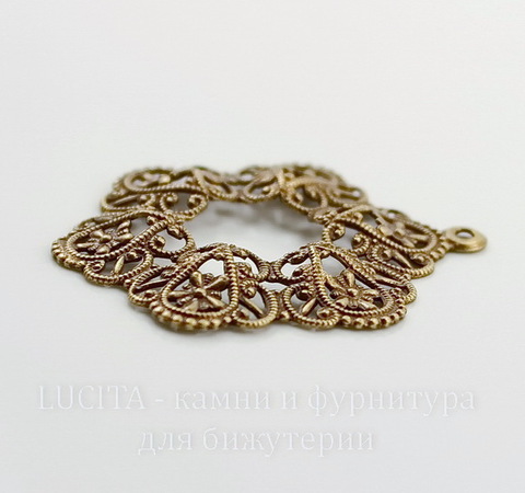 Винтажный декоративный элемент - рамка филигранная 34х28 мм (оксид латуни)