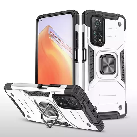 Противоударный чехол Strong Armour Case с кольцом для Xiaomi Redmi Note 11 Pro (версия Global) (Серебро)