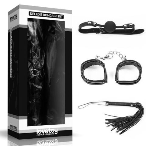 БДСМ-набор Deluxe Bondage Kit: наручники, плеть, кляп-шар - Lovetoy SM1005