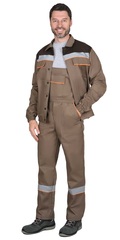 Костюм МАСТЕР летний: куртка, п/к кофейный с тёмно-коричневой отделкой