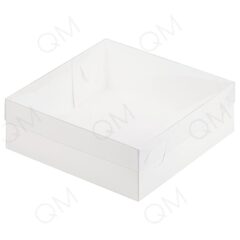 Коробка для зефира, тортов и пирожных с пластиковой крышкой 200х200х70 мм (белая), 10шт