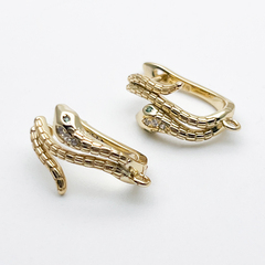 Ювелирные швензы Змея с позолотой, фианиты, размер 19*11 мм, цена за пару