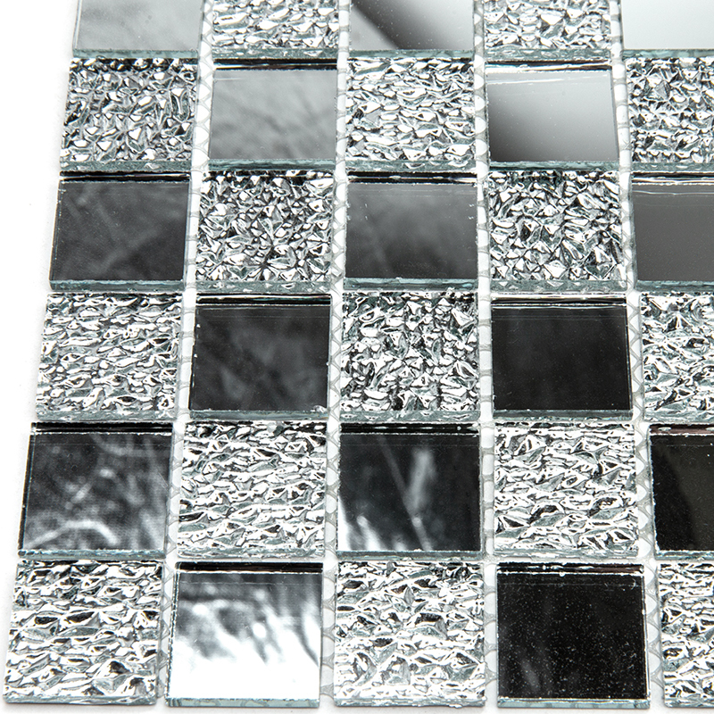 QM-2542 Зеркальная мозаичная плитка для ванной Natural Mirror серебряный квадрат глянцевый