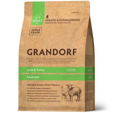 GRANDORF Adult Mini (Lamb & Turkey) для мелких пород, ягнёнок с индейкой (чувствительное пищеварение, склонность к аллергии)