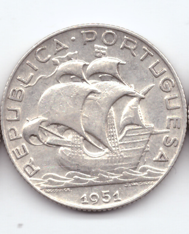 Португалия. 1951. 2,5 эскудо. Серебро. Парусник. XF/aUNC