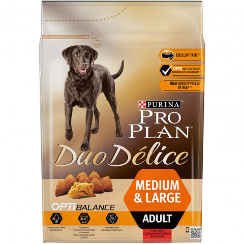Pro Plan Duo Delice собаки Сред/КрупПород Говядина, сухой (2,5 кг)