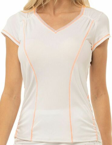 Женская теннисная футболка Lucky in Love Eyelet Go Rib Uplift T-Shirt Women - white/orange frost
