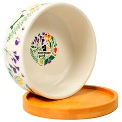 Миска Mr.Kranch Bamboo 340 мл Цветы Прованса керамическая на бамбуковой подставке, васильковая