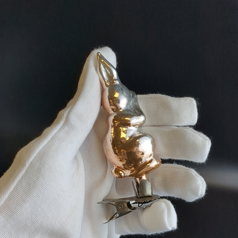 Ёлочная игрушка заяц на прищепке стекло, роспись, винтаж СССР 1960-1980 гг