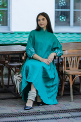 Полюшка. Платье льняное макси асимметричное с вышивкой PL-422569