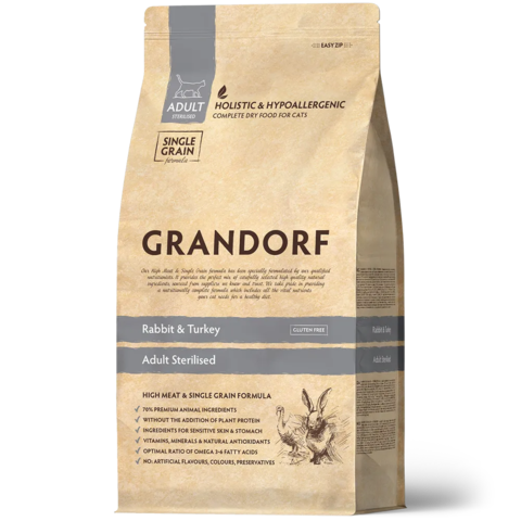 GRANDORF Кролик с индейкой Для стерилизованных кошек и кастрированных котов