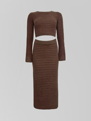 Костюм трикотажный 888 90222 однотонный из укороченного свитера и прямой юбки