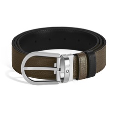 Ремень двусторонний из зернистой кожи, хаки/черный, 35мм