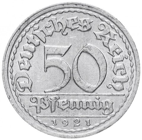 50 пфеннингов 1920-1922 гг. Германия. Веймар (случайный год) XF-AU