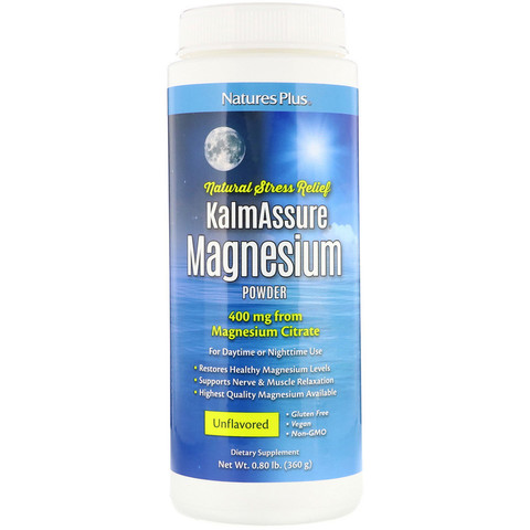 Nature's Plus, Магний в виде порошка KalmAssure, Без ароматизаторов, 400 мг, 0,80 фунта (360 г)