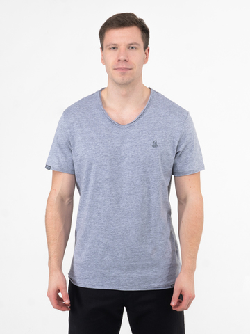 Мужская футболка «Великоросс» цвета серый меланж V ворот