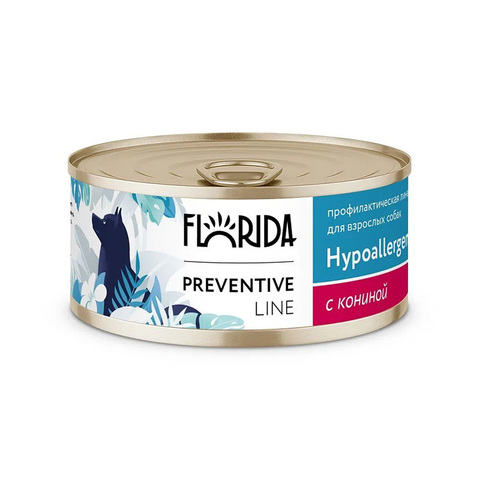 Влажный корм Florida Hypoallergenic, для собак с пищевой аллергией, с кониной, 100 г