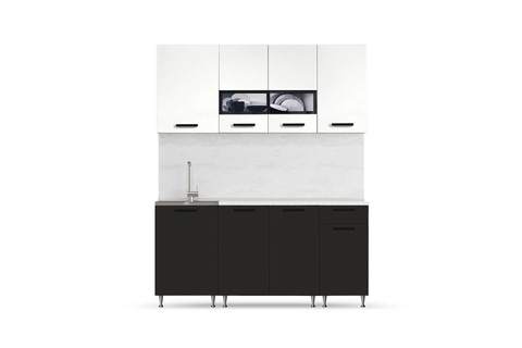 Кухня Рио 1.7 м белый глянец / черный глянец