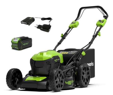 Cамоходная аккумуляторная газонокосилка Greenworks GD40LM46SPK4, 40v, 46 см, (2506807UB), с аккумулятором 4 А·ч и зарядным устройством