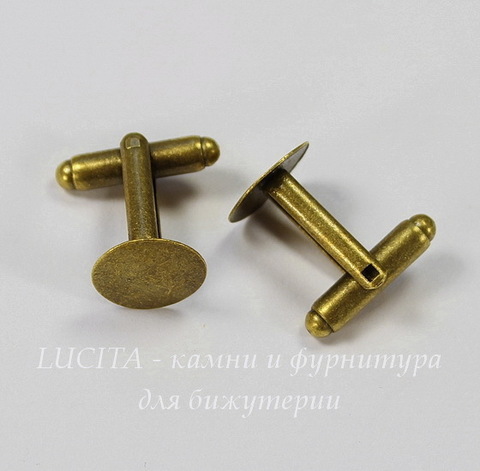 Основа для запонок с площадкой 12 мм (цвет - античная бронза), 18х17 мм, ПАРА