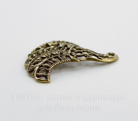 Винтажный декоративный элемент - Пара филигранных подвесок "Листья" 23х21 мм (оксид латуни), ПАРА