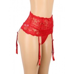 Пояс на высокой посадке с ремешками для чулок Floral Lace красные (XL-2XL)