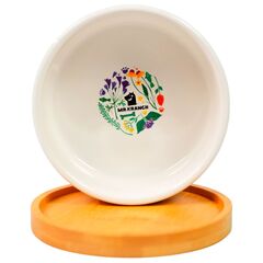 Миска Mr.Kranch Bamboo 340 мл Цветы Прованса керамическая на бамбуковой подставке, васильковая