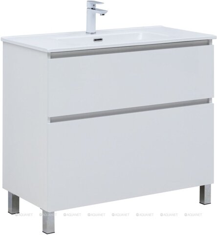 Aquanet 345383 Тумба с раковиной Вега 90 (Flat) напольная 2 ящ. цв. белый глянец (345383)