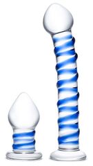 Набор из 2 стеклянных игрушек с синей спиралью Swirly Dildo & Buttplug Set - 