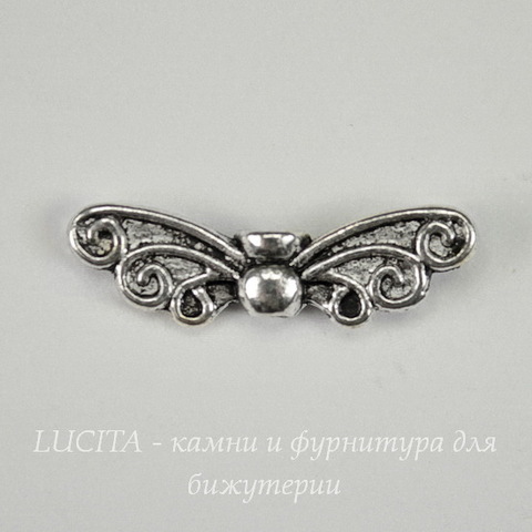 Бусина металлическая "Крылья" 22х7 мм (цвет - античное серебро)